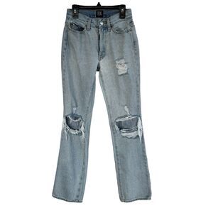 BDG SZ 24 Bootcut Jeans Mid-Rise Pockets Distressed Frayed Hems Light Wash Blue
